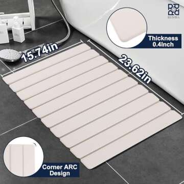 RENWA Rollable Stone Bath Mats for Bathroom | Diatomaceous Earth Bath Mat with Anti Slip Pad and Brush | Super Absorbent Quick Drying Bathroom Floor Mat | Easy to Clean 23.5" x 15"