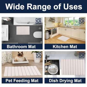 RENWA Rollable Stone Bath Mats for Bathroom | Diatomaceous Earth Bath Mat with Anti Slip Pad and Brush | Super Absorbent Quick Drying Bathroom Floor Mat | Easy to Clean 23.5" x 15"