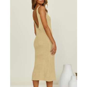 Bsubseach Crochet Swim Cover Up for Women 2025 Knit Sleeveless Swimsuit Coverup Beach Dress Side Slit Apricot