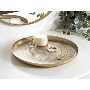 Kate and Laurel Stovring Mid-Century Tray, 16 Inch Diameter, Gold, Modern Tray for Serving, Storage, and Display