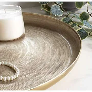 Kate and Laurel Stovring Mid-Century Tray, 16 Inch Diameter, Gold, Modern Tray for Serving, Storage, and Display
