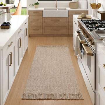 Collive Washable Area Rug 3' x 5', Modern Woven Kitchen Rugs, Tan/Cream Braided Cotton Rug Indoor Do...