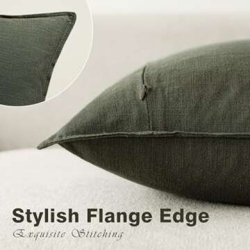 Foindtower Pack of 2, Decorative Linen Solid Throw Pillow Covers Soft Accent Cushion Case Farmhouse Neutral Pillowcase for Chair Couch Sofa Bedroom Living Room Home Decor 22 x 22 Inch Dark Olive Green