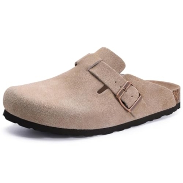 Asgard Women's Suede Clogs with Arch Support - Comfort Cork Footbed