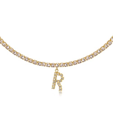 Initial R Necklace,14K Gold-Plated Necklace Round Disc Double Side Engraved Hammered Name Necklace 1...