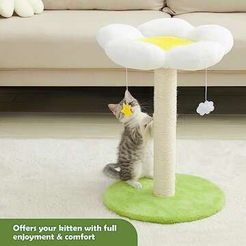 Hovicaed Cute Cat Scratching Post, Flower Cat Tree for Indoor Cats, Cat Scratcher with Bed, Sisal Sc...