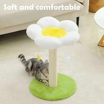 Hovicaed Cute Cat Scratching Post, Flower Cat Tree for Indoor Cats, Cat Scratcher with Bed, Sisal Scratch Posts Kittens Bed Large Perch Modern Small Cat Tower with Hanging Toys