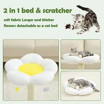 Hovicaed Cute Cat Scratching Post, Flower Cat Tree for Indoor Cats, Cat Scratcher with Bed, Sisal Scratch Posts Kittens Bed Large Perch Modern Small Cat Tower with Hanging Toys