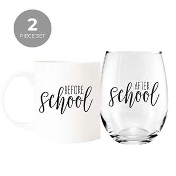 Canopy Street Before School/After School Coffee Mug And Stemless Wine Cup Gift Set/Teacher Appreciat...