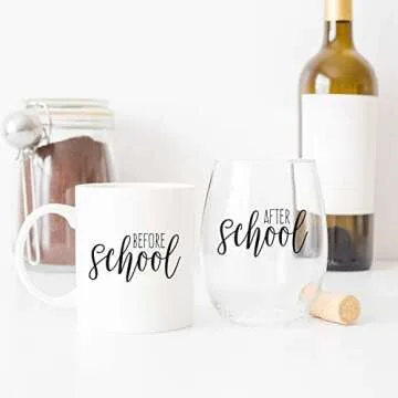 Canopy Street Before School/After School Coffee Mug And Stemless Wine Cup Gift Set/Teacher Appreciation/Daycare Provider Thank You/Back To School Drinkware