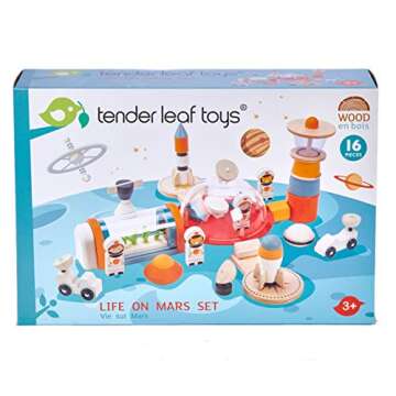 Tender Leaf Toys - Life on Mars Playset - S.T.E.M. Toy - 16 Pc Wooden Outer Space Themed Playset - Creates Interest in Science and Creative Role Play for Children - Age 3+