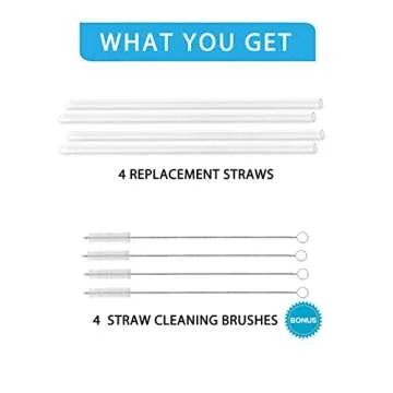 4-Pack Replacement Straws for Hydro Flask Wide Mouth Bottle Hydroflask Straw Lid, 4 BPA-FREE Straws and 4 Straw Cleaning Brushes
