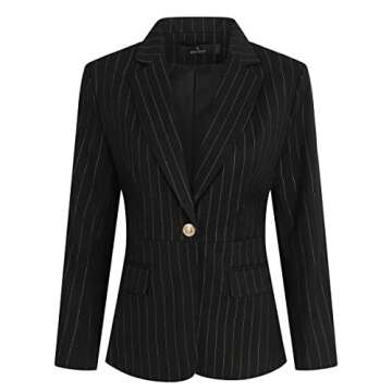 YYNUDA Women's Business Striped Suit Set 2 Piece Office Work Business Suits Blazer and Pant Black