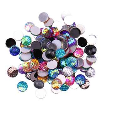 JETEHO 100 Pcs 12mm Mixed Round Mermaid Style Fish Scale Resin Flatback Craft Slime Charms Resin Fla...