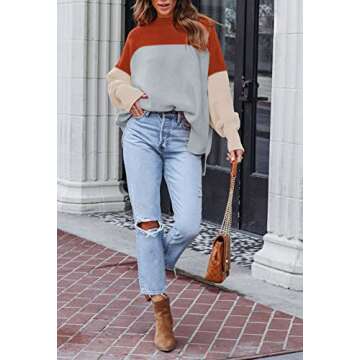 HAPCOPE Women's 2023 Fall Casual Oversized Pullover Sweaters Color Block Batwing Sleeve Crewneck Knit Jumpers Grey L