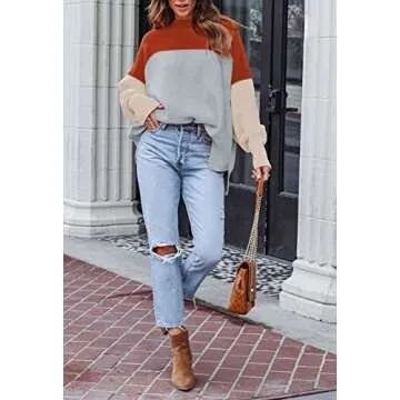 HAPCOPE Women's 2023 Fall Casual Oversized Pullover Sweaters Color Block Batwing Sleeve Crewneck Knit Jumpers Grey L