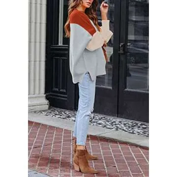 HAPCOPE Women's 2023 Fall Casual Oversized Pullover Sweaters Color Block Batwing Sleeve Crewneck Knit Jumpers Grey L