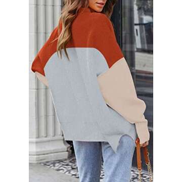 HAPCOPE Women's 2023 Fall Casual Oversized Pullover Sweaters Color Block Batwing Sleeve Crewneck Knit Jumpers Grey L