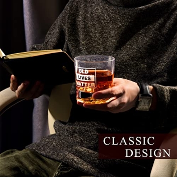 Funny OLD LIVES MATTER Whiskey Glass for Men Gifts