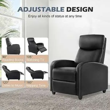 Sweetcrispy Recliner Chair for Adults, Massage PU Leather Small Recliner Home Theater Seating with Lumbar Support, Adjustable Modern Reclining Chair with Padded Seat Backrest, Living Room (Black)
