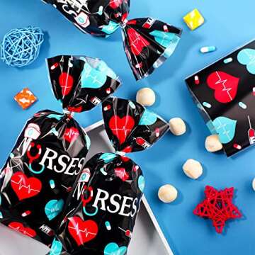 100 Pack Nurses Week Gift Bags Bulk Nursing Candy Bags Goody Bags Medical Gift Bag Treat Bags for National Nurse Day, Nursing Graduation Congrats, Nurse Doctor Theme Party Favors Supplies (Black)