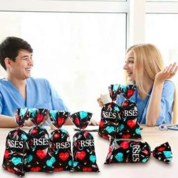 100 Pack Nurses Week Gift Bags Bulk Nursing Candy Bags Goody Bags Medical Gift Bag Treat Bags for National Nurse Day, Nursing Graduation Congrats, Nurse Doctor Theme Party Favors Supplies (Black)
