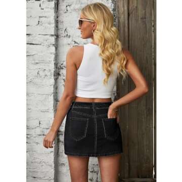 Vetinee Denim Skirt with Shorts Shorts Womens Jean Skorts High Waisted Black Shorts for Women Stretch Skort Black Skort for Women Black High Waisted Skort Soft Black X-Large Fits Size 16 / Size 18