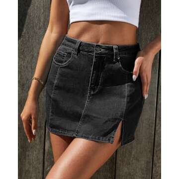 Vetinee Denim Skirt with Shorts Shorts Womens Jean Skorts High Waisted Black Shorts for Women Stretch Skort Black Skort for Women Black High Waisted Skort Soft Black X-Large Fits Size 16 / Size 18