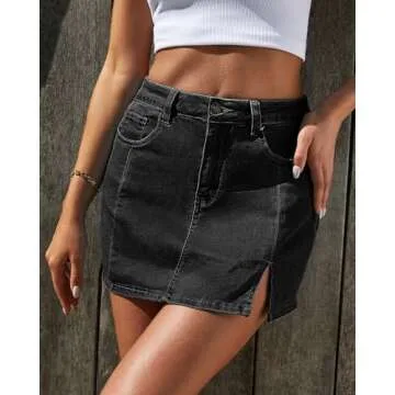 Vetinee Denim Skirt with Shorts Shorts Womens Jean Skorts High Waisted Black Shorts for Women Stretch Skort Black Skort for Women Black High Waisted Skort Soft Black X-Large Fits Size 16 / Size 18