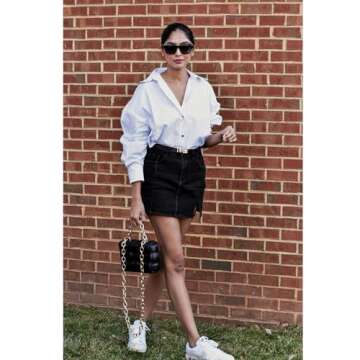 Vetinee Denim Skirt with Shorts Shorts Womens Jean Skorts High Waisted Black Shorts for Women Stretch Skort Black Skort for Women Black High Waisted Skort Soft Black X-Large Fits Size 16 / Size 18