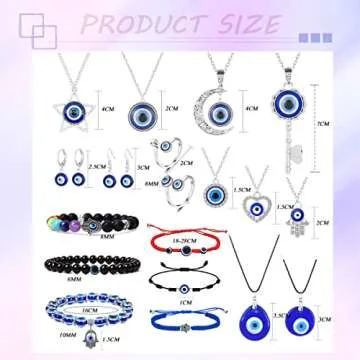 MOZAKA 24pcs Evil Eye Pendant Necklaces for Women Men Evil Eye Charms Bracelets for Blessing Blue Evil Eye Earrings Adjustable Evil Eye Rings Turkish Lucky Protection Jewelry Set