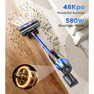 Cordless Vacuum Cleaner - Powerful 580W Suction, Smart Features & Self-Standing Design