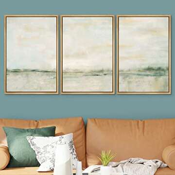 SIGNWIN Framed Canvas Print Wall Art Set Grunge Tan Green Pastel Landscape Shapes Abstract Illustrat...