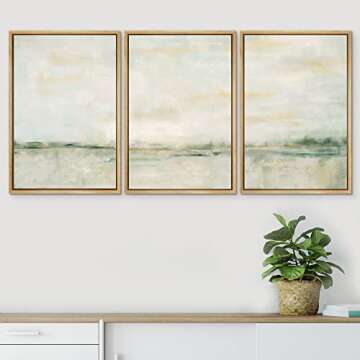 SIGNWIN Framed Canvas Print Wall Art Set Grunge Tan Green Pastel Landscape Shapes Abstract Illustrations Modern Art Decorative Nordic Calm/Zen for Living Room, Bedroom, Office - 16"x24"x3 Natural
