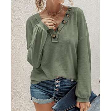 BTFBM Women Long Sleeve Shirts Fall Fashion 2025 V Neck Loose Casual Blouse Deco Button Lightweight ...