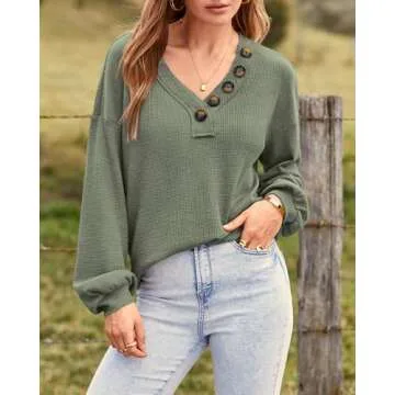 Stylish BTFBM Women’s Waffle Knit V-Neck Shirt for Casual Wear