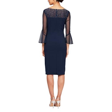 Alex Evenings Women's Short Shift Cocktail Dress with Embellished Illusion Detail, Wedding Guest (Petite and Regular Sizes), Navy/Silver, 4