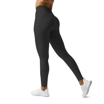 Aoxjox High Waisted Workout Seamless V Glute Seam Leggings for Women Yoga Metamorph Pants 24" (Black Marl, Large)