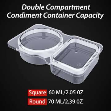Double Compartment Condiment Containers with Lids, 2024 New Disposable 2 Compartment Snack Container...