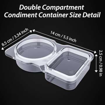Double Compartment Condiment Containers with Lids, 2024 New Disposable 2 Compartment Snack Containers, Portion Cups Reusable Plastic Snack Container for to-go Sauce, Sampling, Travel Snack - 32 Pcs