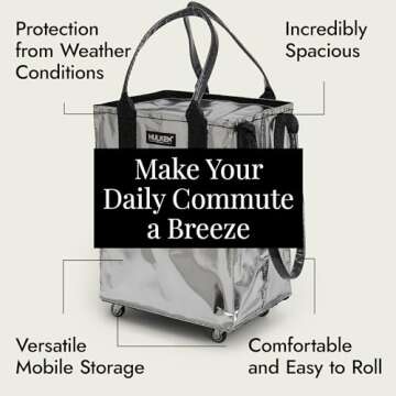 HULKEN (Medium, Silver) Reusable Grocery Bag On Wheels, Shopping Trolley, Rolling Tote, Zipper Closure, Lightweight, Carries Up to 66 lb, Folds Flat, Unbreakable Handles