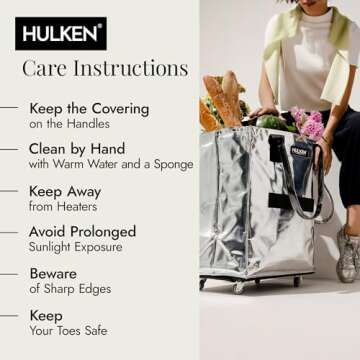 HULKEN (Medium, Silver) Reusable Grocery Bag On Wheels, Shopping Trolley, Rolling Tote, Zipper Closure, Lightweight, Carries Up to 66 lb, Folds Flat, Unbreakable Handles