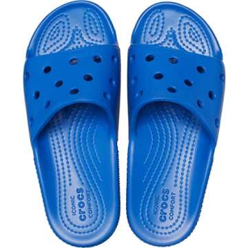 Shop Crocs Classic Slide Sandals for Kids in Blue Bolt