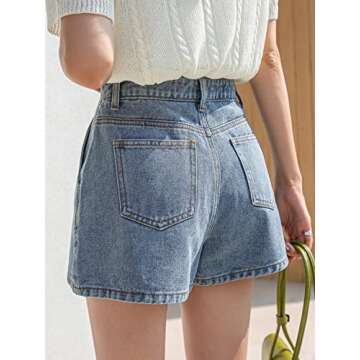 SHENHE Women's High Waisted Denim Skort Wrap Hem Asymmetrical Jean Mini Skirt Shorts Blue Medium