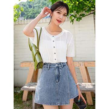 SHENHE Women's Denim Skort High Waisted Stylish Design