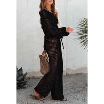 Pink Queen Swim Cover Up for Women 2 Piece Oversized Crochet Crop Top High Waisted Pants Beach Cover...