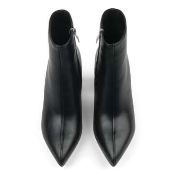 JOY IN LOVE Women's Ankle Boots Chunky Block Heel Pointed Toe Zipper Boots Black Velvet US 7.5