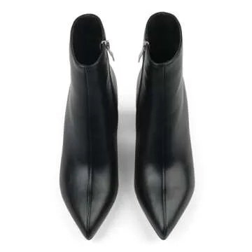 JOY IN LOVE Women's Ankle Boots Chunky Block Heel Pointed Toe Zipper Boots Black Velvet US 7.5