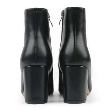 JOY IN LOVE Women's Ankle Boots Chunky Block Heel Pointed Toe Zipper Boots Black Velvet US 7.5