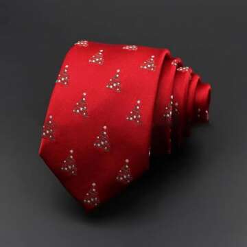 Mens Christmas Tie Set Red Xmas Tree Tie for Men Holiday Novelty Necktie and Pocket Square Party Vacation Fun Festival Gift